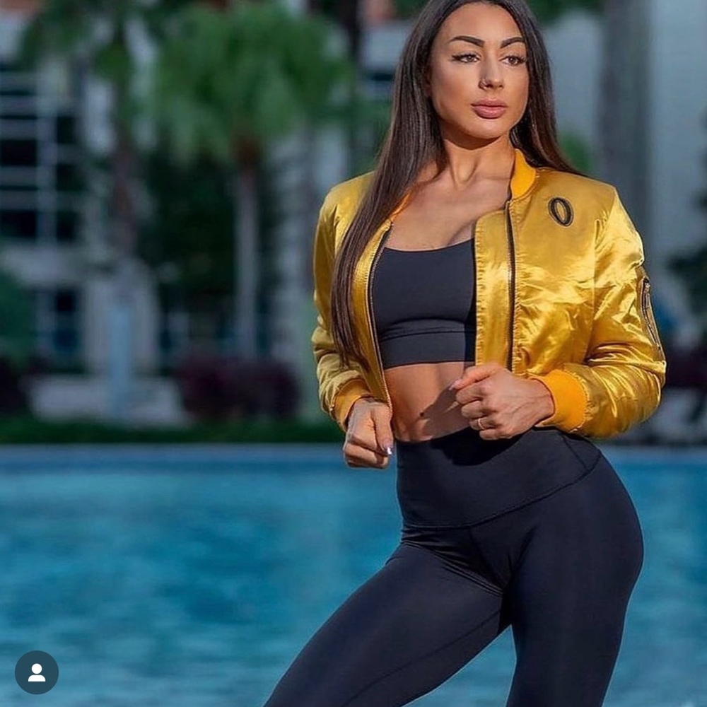 Joe Weider Olympia Gold crop bomber jacket NWT small